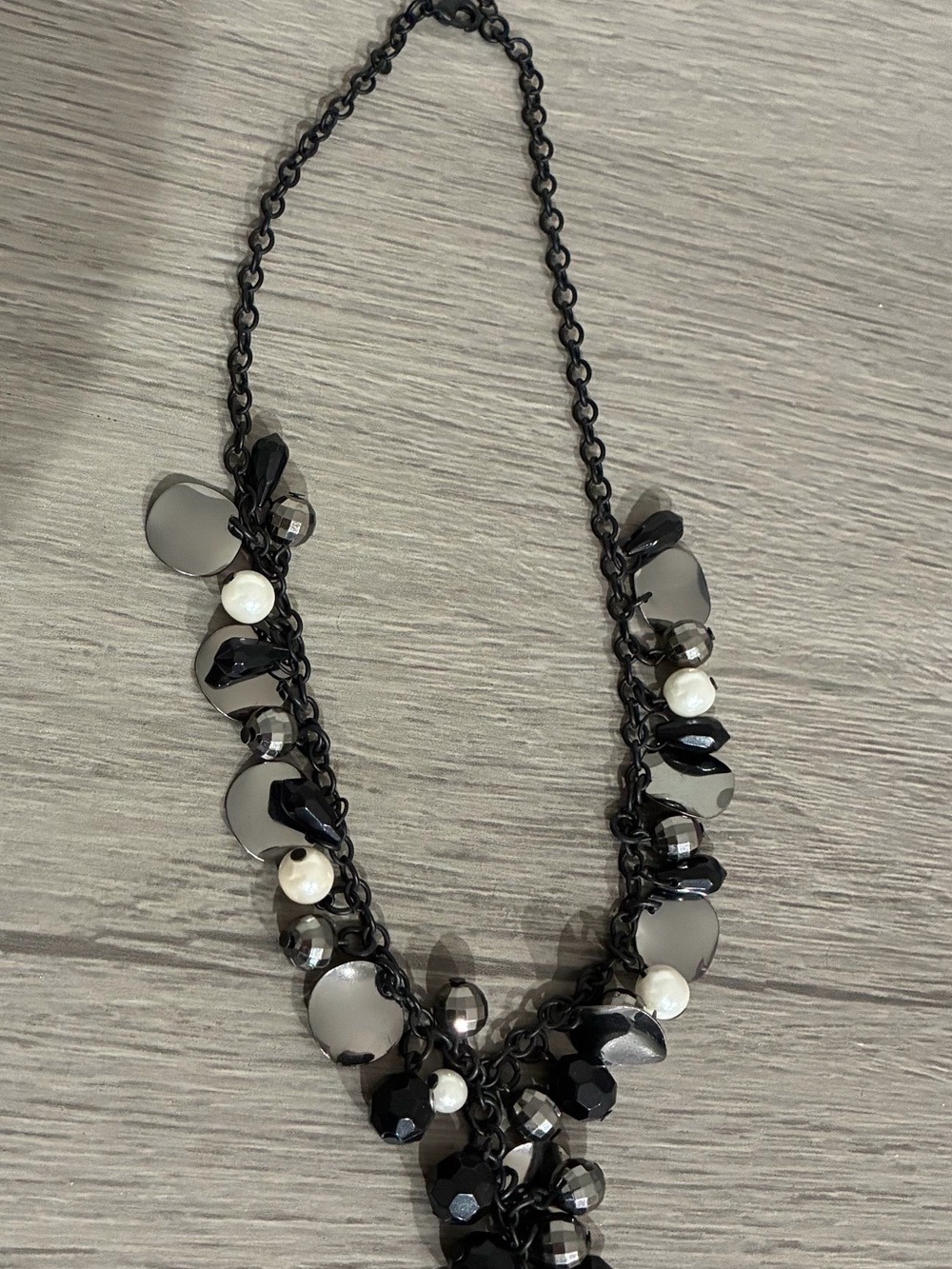 Statement Black Bead and Pearl Accent Necklace